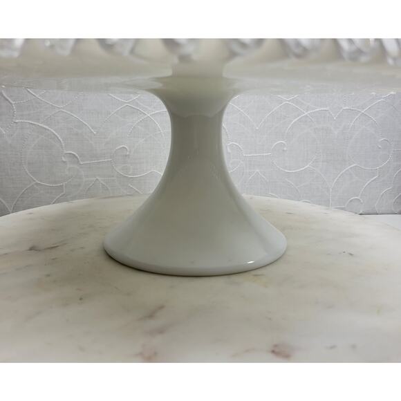 Vtg Fenton Silver Crest Milk Glass Cake Stand 12.75” Ruffled Edge Pedestal Plate - Picture 7 of 16